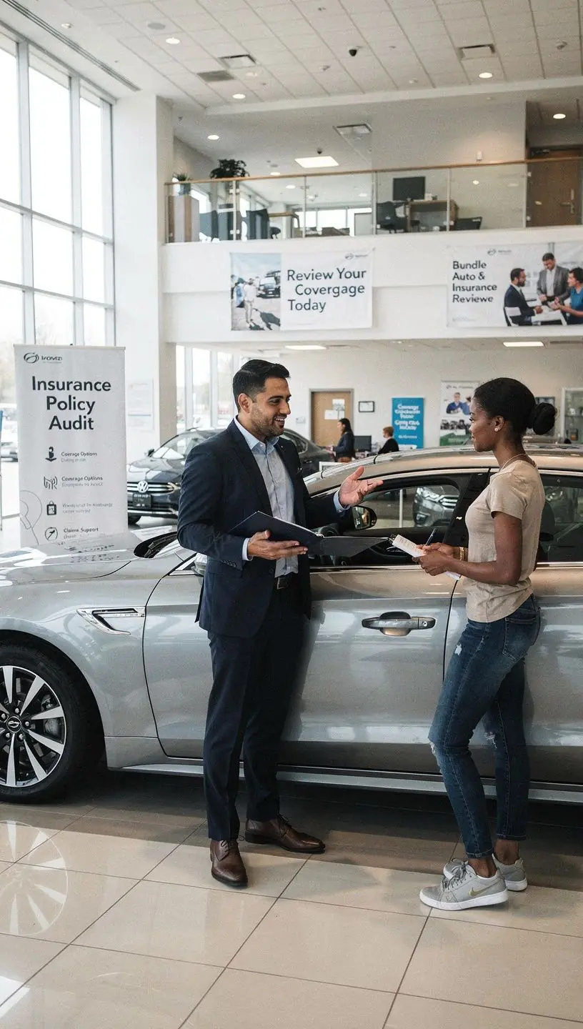 Grafika przedstawiająca samochód z symbolami ubezpieczenia, ilustrująca proces planowania ochrony.