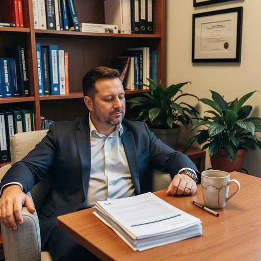 Zdjęcie specjalisty oceniającego polisę ubezpieczeniową w biurze.